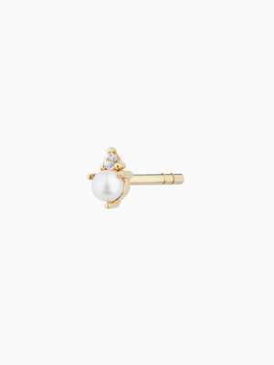 Pearl And White Sapphire Stud