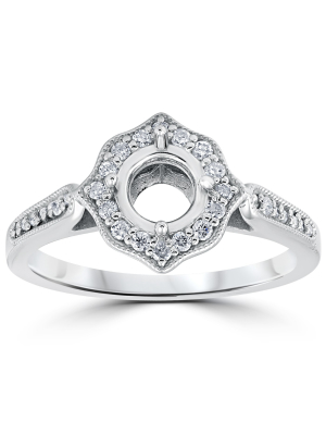 Pompeii3 1/5ct Vintage Halo Diamond Engagement Ring Setting 14k White Gold With Milgrain