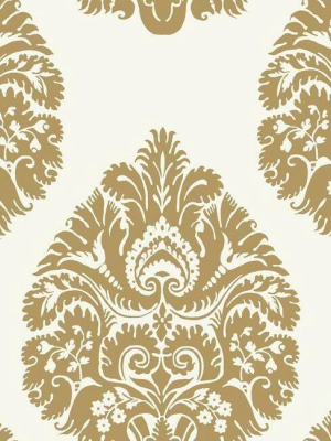 Teardrop Damask Wallpaper In Gold From The Ronald Redding 24 Karat Collection By York Wallcoverings