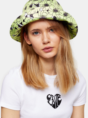 Lime Green Hibiscus Floral Bucket Hat