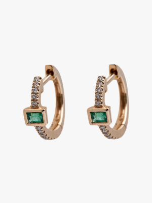 Baguette Emerald Mini Hoop Earrings