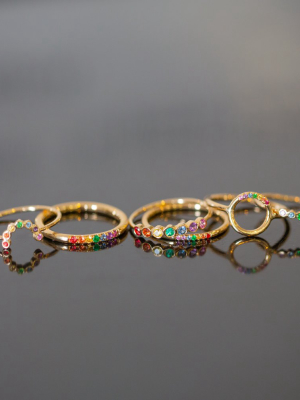 14k Medium 7 Pave Set Rainbow Sapphires Ring