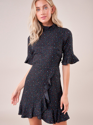 Reece Star Print Open Back Mock Neck Dress