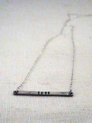 Love Horizontal Bar Necklace, Goldfill Or Silver