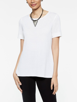 Sheer Textured Stripe Knit Tee