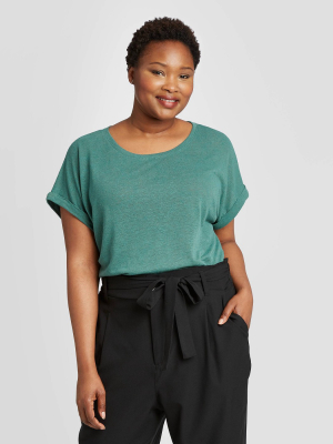 Women's Plus Size Short Sleeve Cuffed Linen T-shirt - Ava & Viv™