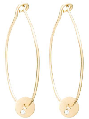 Large Hoop Earrings With Diamond Disk