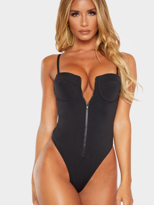 Black Zip Up Cupped Scuba Swimsuit