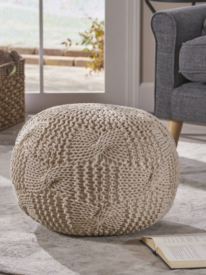 Anouk Knitted Cotton Pouf - Christopher Knight Home