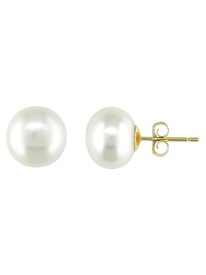 Women's Freshwater Pearl Button Earrings - White