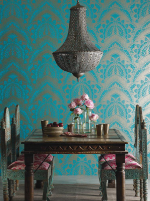 Azari Wallpaper In Turquoise And Gold By Matthew Williamson For Osborne & Little