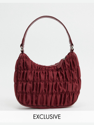 Glamorous Exclusive Ruched Shoulder Bag In Oxblood Nylon