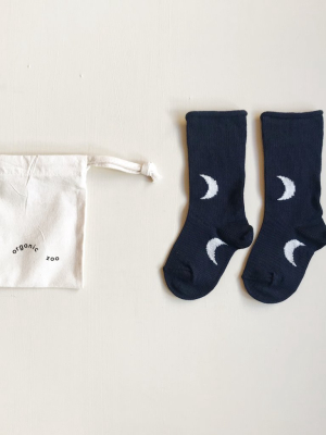 Navy Midnight Socks With Oat Moons