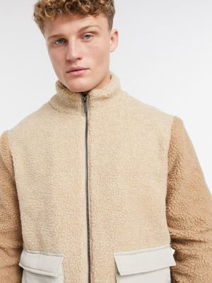 Native Youth Sherpa Mix Jacket In Camel