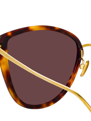 Liza Cat Eye Sunglasses In Tortoiseshell And Yellow Gold