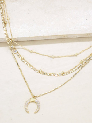 Layered Gold Chain & Crescent Horn Necklace