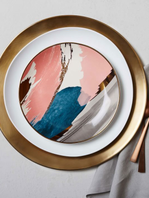 Abstract Brushstroke Salad Plate - Pink/gold