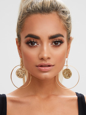 Gold Oversized Coin Middle Hoop Earrings