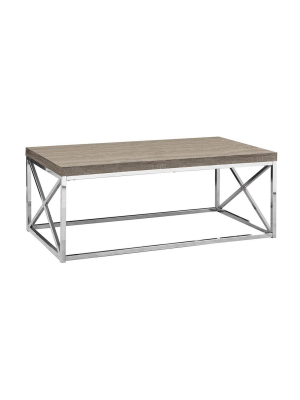 Monarch Dark Taupe Wood-look Finish Chrome Metal Contemporary Style Coffee Table