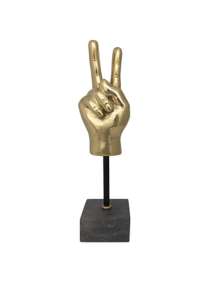 Noir Peace Sign On Stand Sculpture - Antique Brass