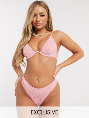 South Beach Exclusive Scrunch High Leg Bikini Bottom In Summer Rose