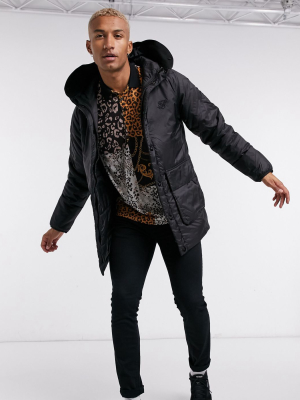 Siksilk Puffer Parka With Logo Hood In Black