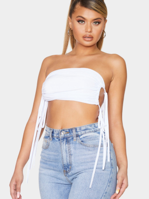 White Slinky Side Ruched Bandeau Crop Top