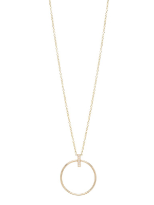 14k White Pave Diamond Circle And Bar Necklace