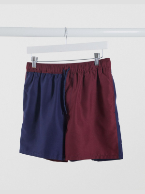 Asos Design Swim Shorts With Cut And Sew Collegiate Colors Short Length