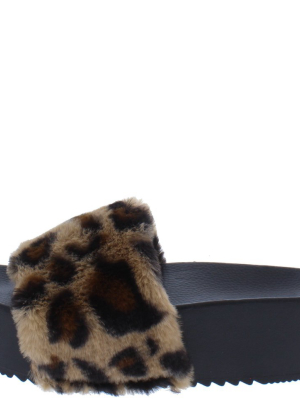 Carolyn119 Leopard Open Toe Faux Fur Slide Sandal