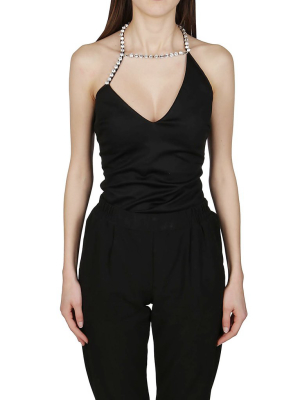 Area Asymmetric Crystal Halter-neck Bodysuit