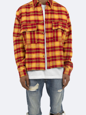 Relaxed Cargo Flannel Shirt - Yellow/red