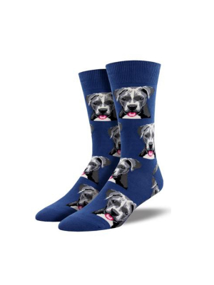 Novelty Socks 10.0" Pit Bull Blue Cotton Crew Dog Socksmith - Socks