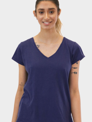 V-neck Cotton T-shirt | Navy