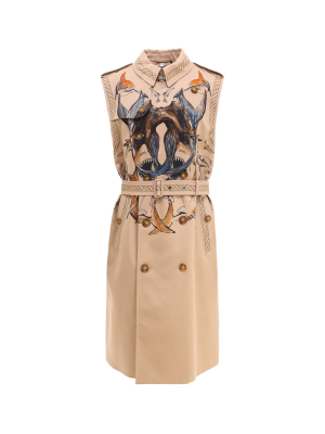 Burberry Marine Sketch Print Sleeveless Trench Coat