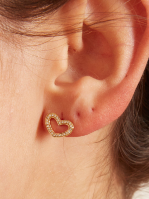 Pave Diamond Open Heart Earrings In Yellow Gold