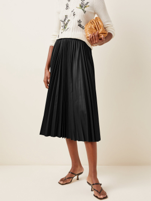 Pleated Leather Midi Skirt