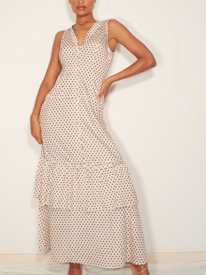 Nude Polka Dot Drop Hem Maxi Dress