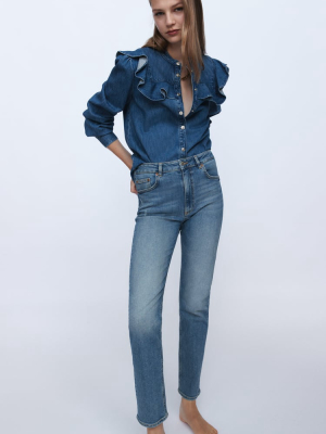 Ruffled Denim Shirt