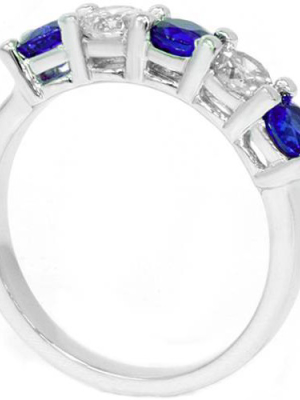 Pompeii3 1 Cttw Blue Sapphire & Diamond 5-stone Wedding Anniversary Ring 14k White Gold