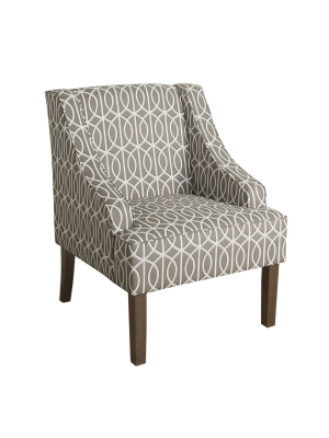 Fabric Upholstered Wooden Accent Chair With Trellis Pattern Design Gray/white/brown - Benzara