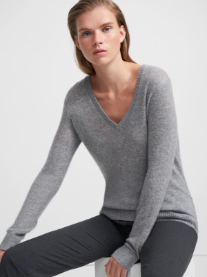 V-neck Sweater In Feather Cashmere