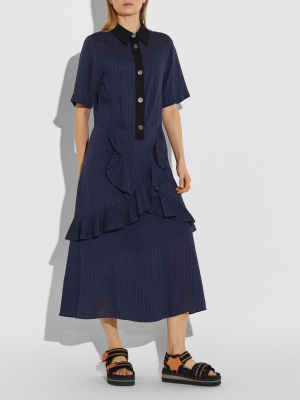 Striped Long Ruffle Shirt Dress