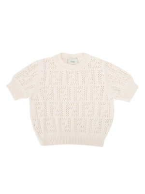 Fendi Kids Ff Motif Short Sleeve Knit Jumper