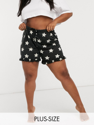 Outrageous Fortune Plus Sleepwear Frilly Short In Black Star Print
