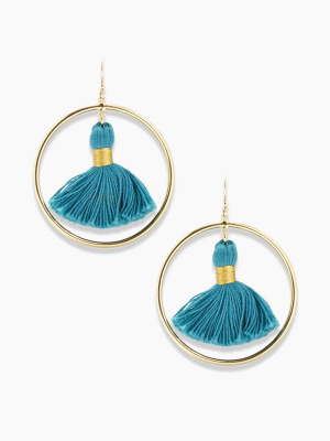 Tassel Hoop Earrings - Teal & Gold