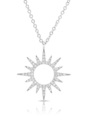 14kt White Gold Diamond Open Mini Sunburst Necklace