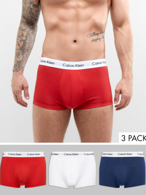 Calvin Klein Low Rise Trunks 3 Pack In Cotton Stretch