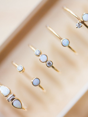 14k Teardrop Opal & Diamond Baguette Ring