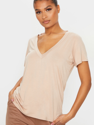 Basic Sand Jersey V Plunge T Shirt